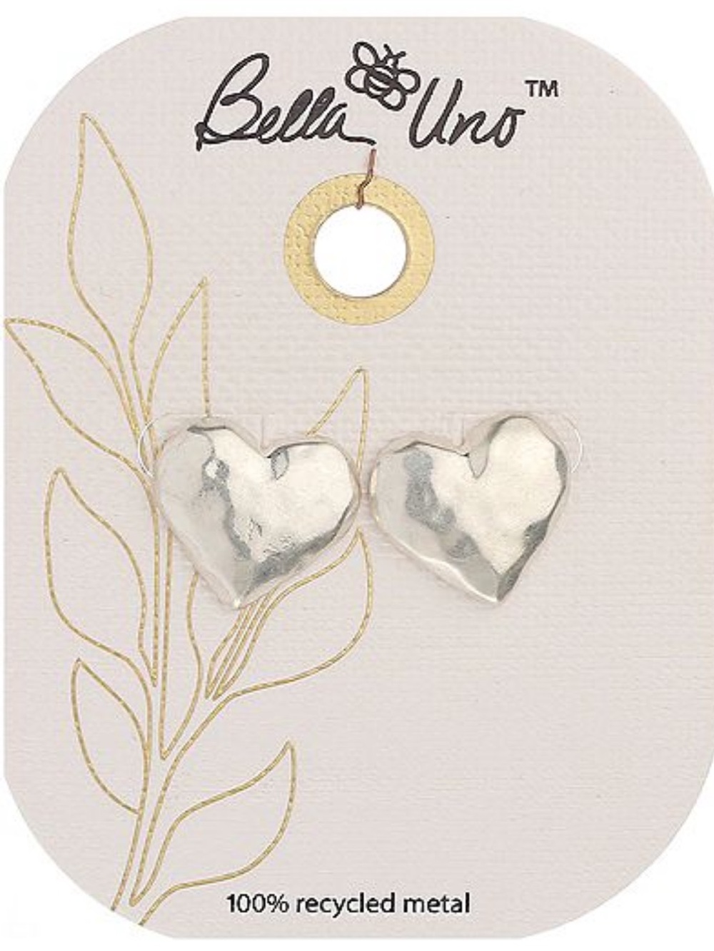 Bella Uno hammered heart stud earrings made from 100% recycled metal